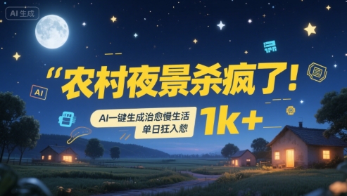 农村夜景杀疯了！AI一键生成治愈系慢生活，单日狂入1k+-讯领网创