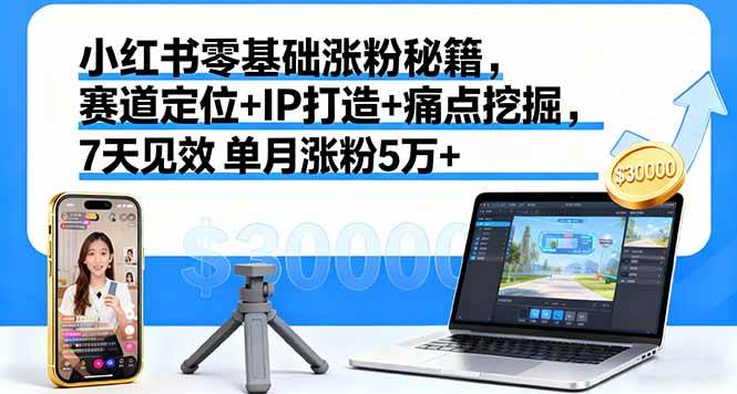 （16158期）小红书零基础涨粉秘籍，赛道定位+IP打造+痛点挖掘，7天见效 单月涨粉5万+-寒山客