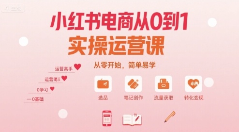 小红书电商从0到1实操运营课，从零开始，简单易学-讯领网创
