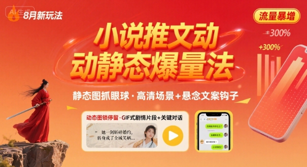 8月小说推文全新玩法，动静态图片+搭配小说文案爆量玩法-讯领网创