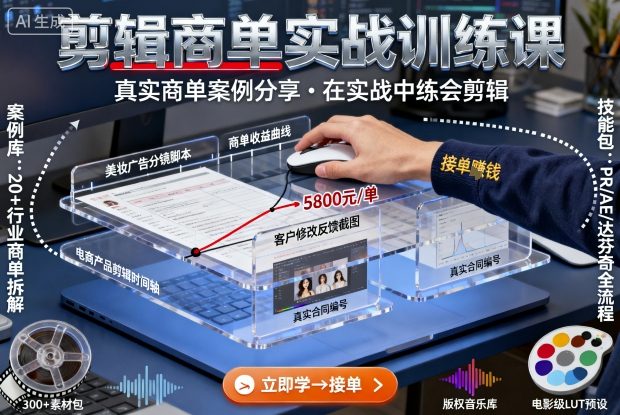 剪辑商单实战训练课，真实商单案例分享，在实战中练会剪辑-讯领网创