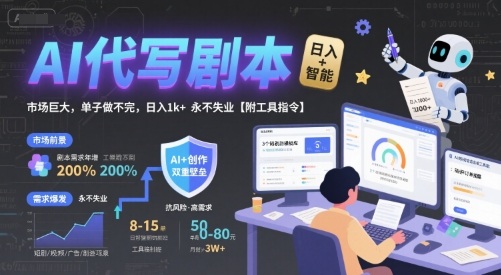 AI代写剧本，市场巨大，单子做不完，日入1k+ 永不失业【附工具指令】-讯领网创