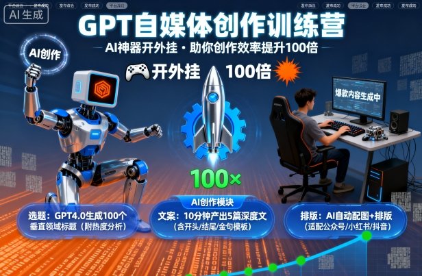 GPT自媒体创作训练营：AI神器开外挂，助你创作效率提升100倍-讯领网创