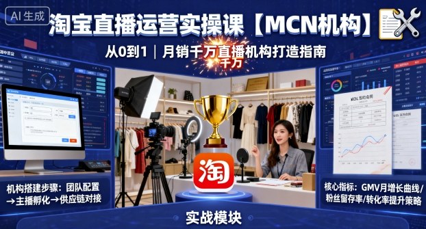 淘宝直播运营实操课【MCN机构】，从0到1做一家月销千W的直播机构-讯领网创