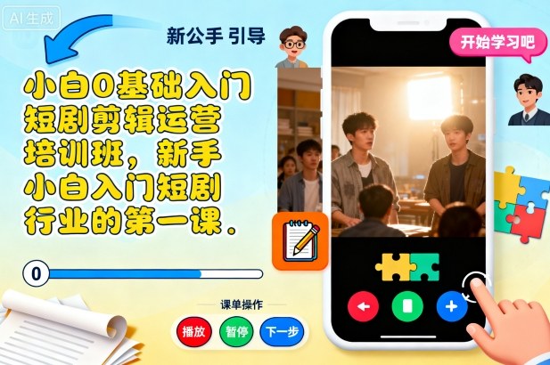 小白0基础入门短剧剪辑运营培训班，新手小白入门短剧行业的第一课-讯领网创