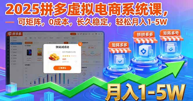 （16088期）2025拼多多虚拟电商系统课，可矩阵，0成本，长久稳定，轻松月入1-5W-讯领网创