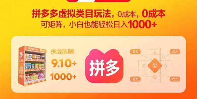 （15943期）拼多多虚拟类目玩法，0成本，可矩阵，小白也能轻松日入1000+-讯领网创