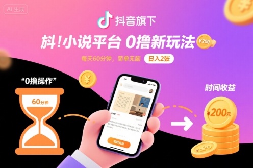 抖音旗下小说平台0撸新玩法，每天挂G60分钟，简单无脑，日入2张【揭秘】-讯领网创
