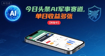 今日头条AI军事赛道，单日收益多张 ，手机可做【附指令】-讯领网创
