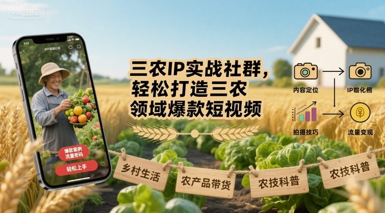 三农IP实战社群，轻松打造三农领域爆款短视频-讯领网创