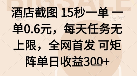 酒店截图项目，15秒一单，一单0.6米，每天任务无上限，全网首发可矩阵单日收益3张+【揭秘】-讯领网创