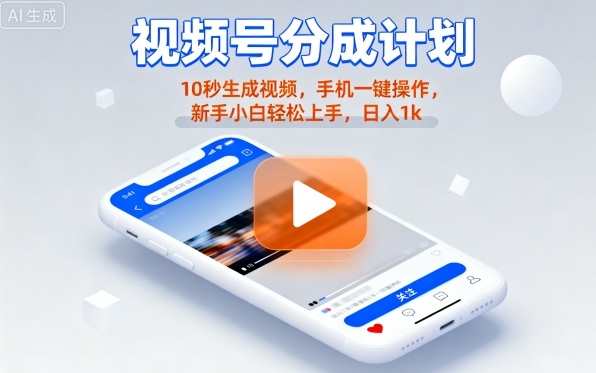 视频号分成计划懒人玩法，10秒生成视频，手机一键操作，新手小白轻松上手，日入1K【揭秘】-讯领网创