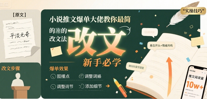小说推文爆单大佬教你最简单的改文方法实操课，新手必学-讯领网创