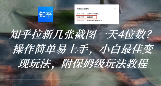 知乎拉新几张截图一天4位数？操作简单易上手，小白最佳变现玩法，附保姆级玩法教程-讯领网创