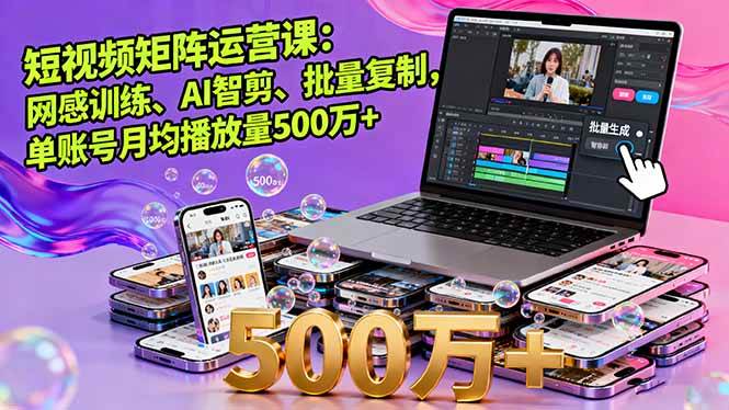 （16168期）短视频矩阵运营课：网感训练、AI智剪、批量复制，单账号月均播放量500万+-寒山客
