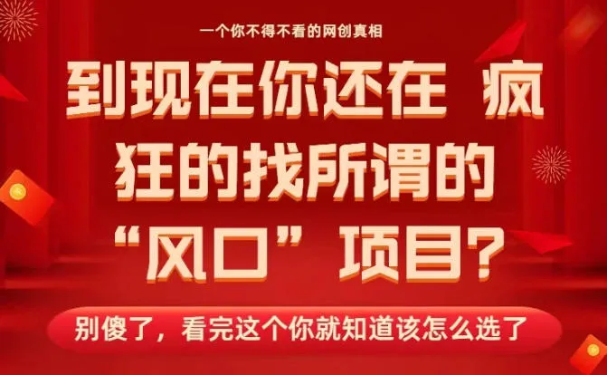 马上26年了，你还在找所谓的风口项目？别傻了，看完这个你全都懂了！【揭秘】-讯领网创