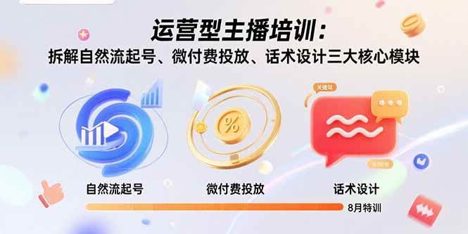 （15654期）运营型主播培训：拆解自然流起号、微付费投放、话术设计三大核心模块-8月-讯领网创