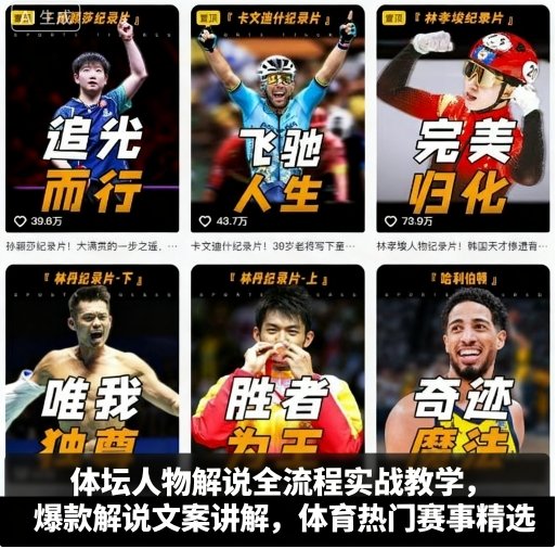 体坛人物解说全流程实战教学，爆款解说文案讲解，体育热门赛事精选-讯领网创