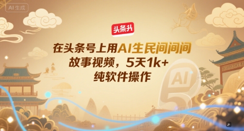 在头条号上用AI生民间故事视频，5天1k+，纯软件操作-讯领网创