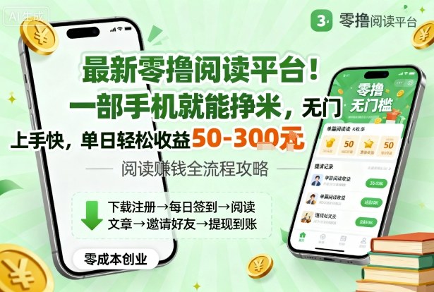 最新零撸阅读平台！一部手机就能挣米，无门槛上手快，单日轻松收益50-3张【揭秘】-讯领网创