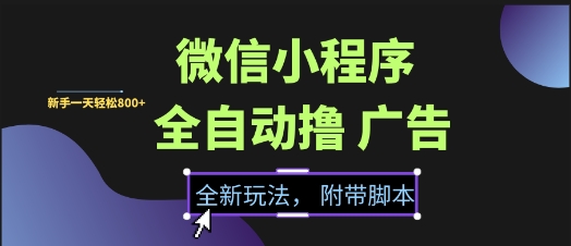 微信小程序全自动撸广告项目，彻底解决没流量的问题，新手一天8张+【揭秘】-讯领网创