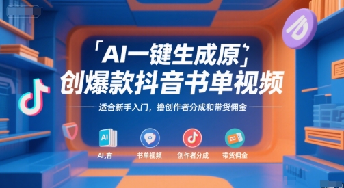 AI一键生成原创爆款抖音书单视频，适合新手入门，撸创作者分成和带货佣金【揭秘】-讯领网创