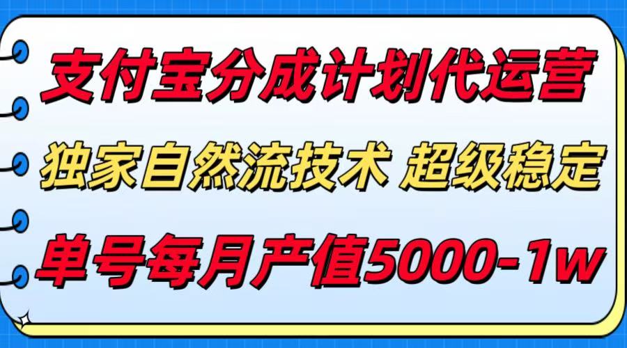 支付宝分成计划代运营，独家自然流技术，收益稳定，单号月产5000＋-讯领网创