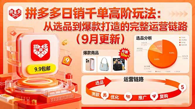 （16100期）拼多多日销千单高阶玩法：从选品到爆款打造的完整运营链路（9月更新）-讯领网创