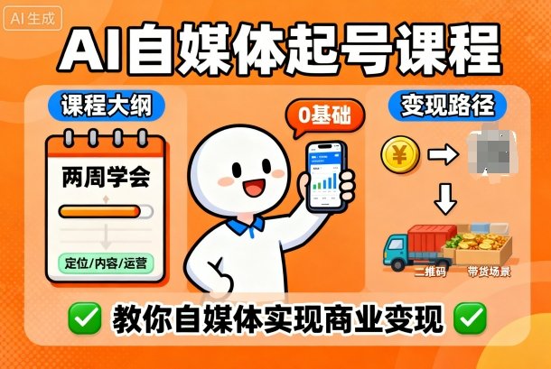 AI自媒体起号课程，0基础小白两周学会，教你自媒体实现商业变现-讯领网创