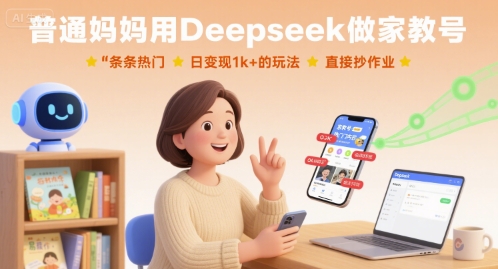 普通妈妈用Deepseek做家教号，条条热门，日变现1k+的玩法，直接抄作业-讯领网创