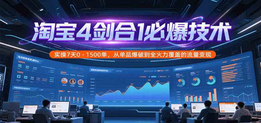 淘宝4剑合1必爆技术，实操7天0-1500单，从单品爆破到全火力覆盖的流量变现-讯领网创