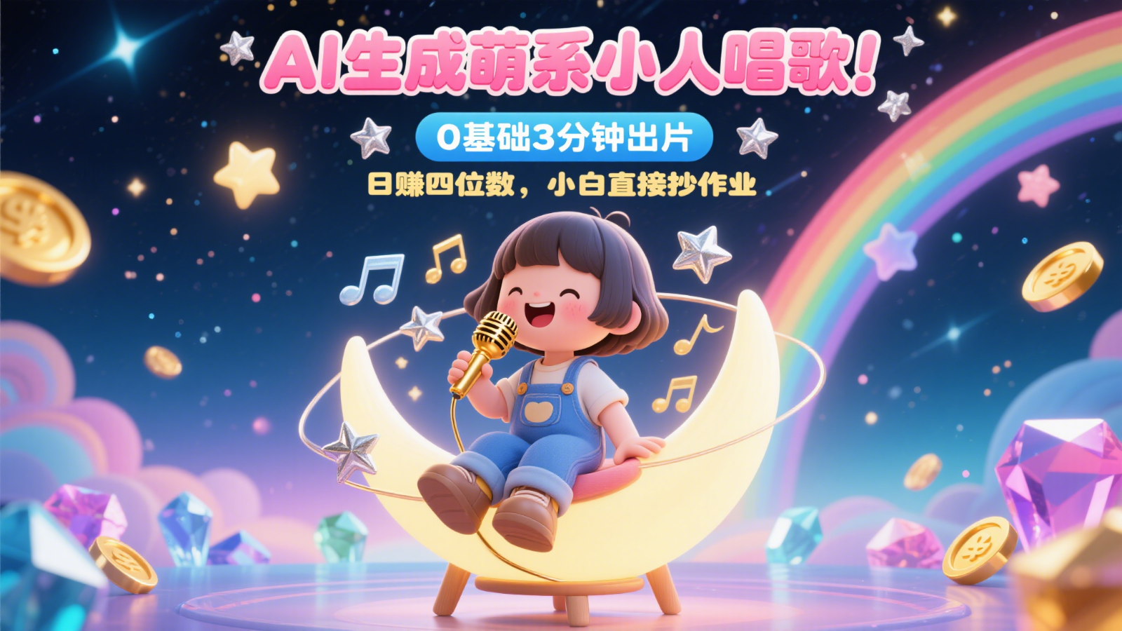 AI生成萌系小人唱歌！0基础3分钟出片，28个作品涨粉9万，日赚四位数，小白直接抄作业-讯领网创