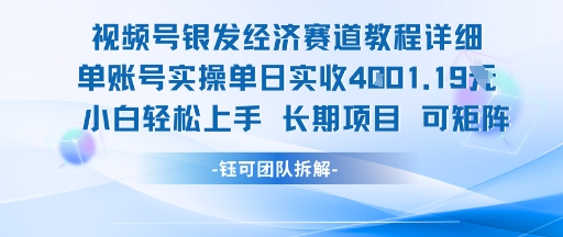 视频号银发经济赛道单账号实操单日实收1k+，小白轻松上手长期项目-讯领网创