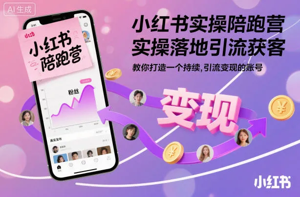 小红书实操陪跑营，实操落地引流获客，教你打造一个持续引流变现的账号-讯领网创