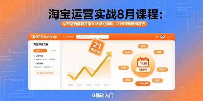 （15849期）淘宝运营实战8月课程：从开店到爆款打造10大核心模块，21天0到月销百万-讯领网创