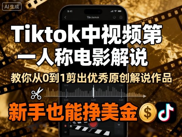 Tiktok中视频第一人称电影解说，教你从0到1剪出一个优秀的原创解说作品，新手也能挣美金-讯领网创