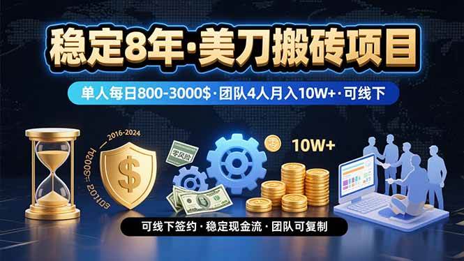 图片[1]-（15632期）稳定8年的美刀搬砖项目，单人每日收益800—3000.团队4人月入10W+.可线下-讯领网创