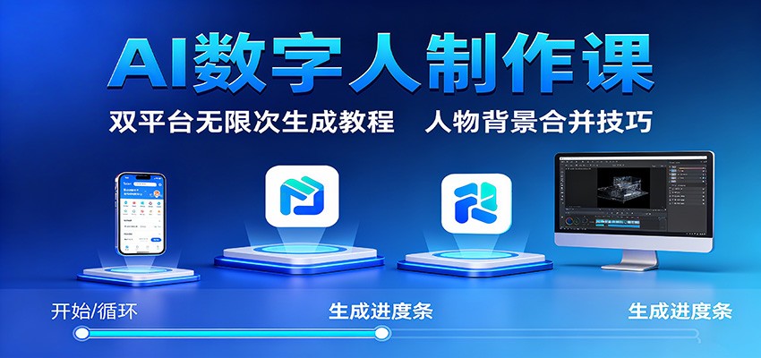 AI数字人制作课：双平台无限次生成教程，人物背景合并技巧-讯领网创