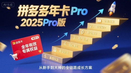 拼多多年卡2025Pro版，五大板块从认知到基础、从推广到活动、从活动到玩法-讯领网创