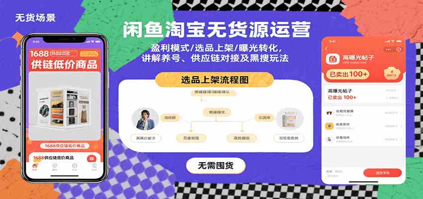 闲鱼淘宝无货源运营：盈利模式/选品上架/曝光转化，讲解养号、供应链对接及黑搜玩法-讯领网创