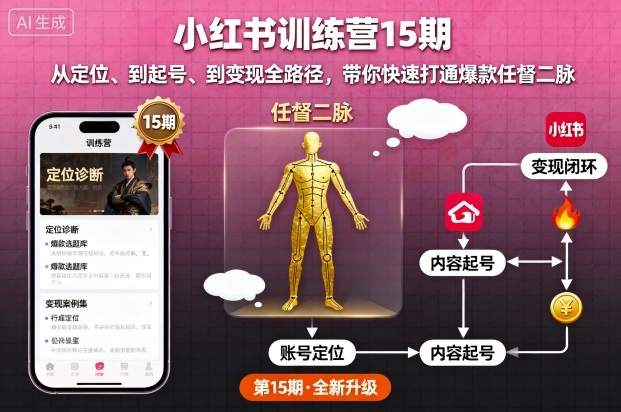小红书训练营15期，从定位、到起号、到变现全路径，带你快速打通爆款任督二脉-讯领网创