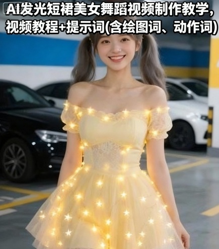 AI发光短裙美女舞蹈视频制作教学，视频教程+提示词(含绘图词、动作词)-讯领网创