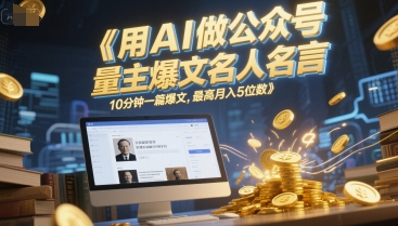 用AI做公众号流量主爆文名人名言，10分钟一篇爆文，最高月入5位数-讯领网创