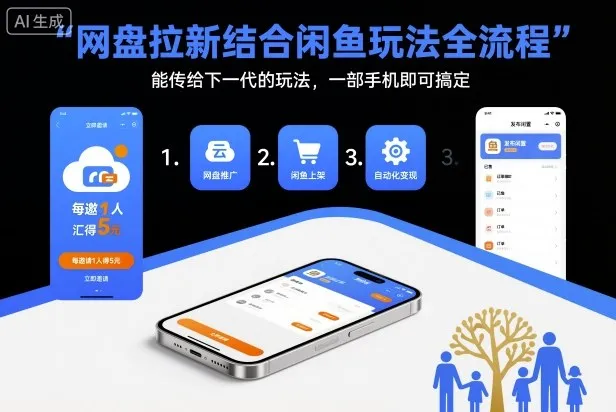 网盘拉新结合闲鱼玩法全流程，能传给下一代的玩法，一部手机即可搞定(附入口渠道以及实操教程)-讯领网创