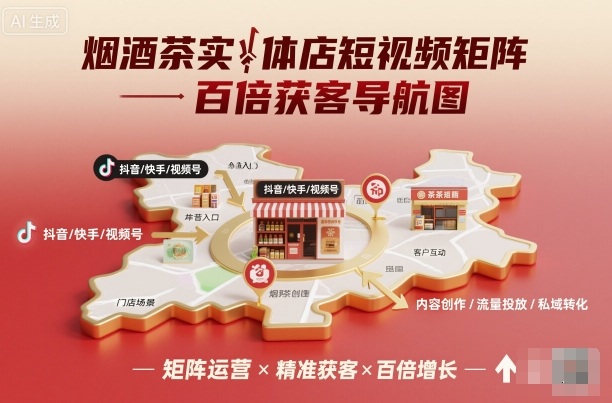 烟酒茶实体店短视频矩阵百倍获客导航图-讯领网创