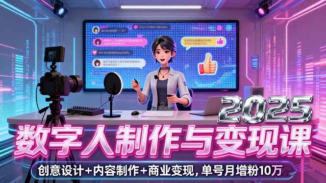 （16032期）2025数字人制作与变现课，创意设计+内容制作+商业变现，单号月增粉10万+-讯领网创