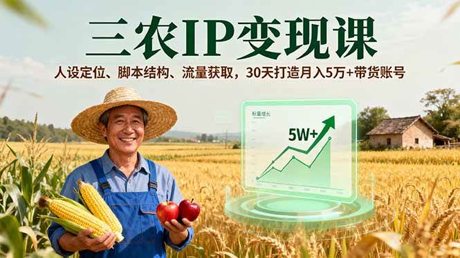 （16044期）三农IP变现课，人设定位、脚本结构、流量获取，30天打造月入5万+带货账号-讯领网创