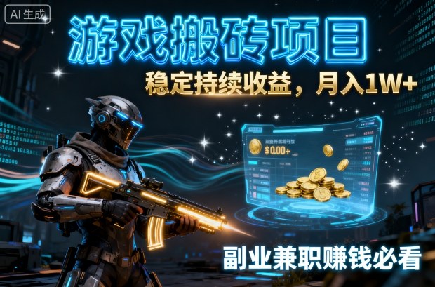游戏搬砖项目，稳定持续收益，月入1W+，副业兼职賺钱必看【揭秘】-讯领网创