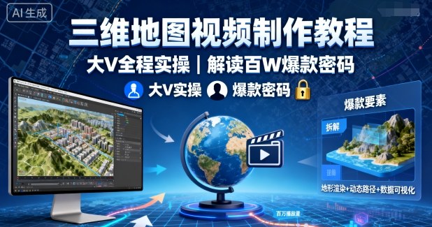 三维地图视频制作教程，大V全程实操，解读百W爆款密码-讯领网创