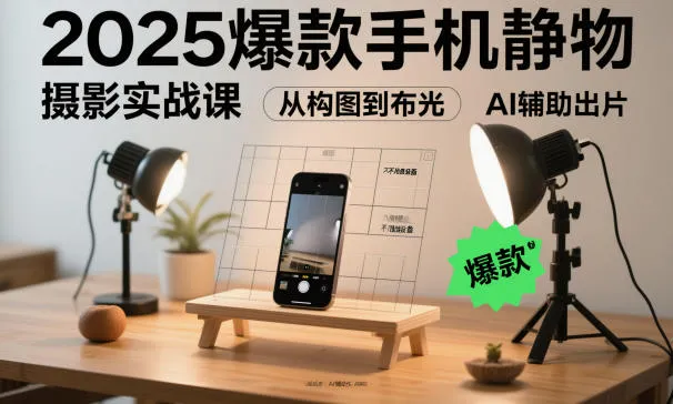 2025爆款手机静物摄影实战课，从构图到布光，不用贵设备，AI辅助出片-讯领网创